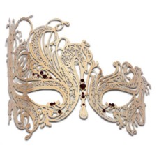Women's Swan Metal Filigree Laser Cut Venetian Masquerade Mask delicately and artfully crafter with Rhinestones (Golden Swan mask with Purple Rhinestones)